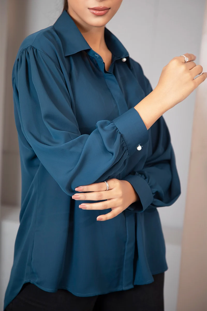 Sea Blue Cherry georgette Shirt Women - Image 2