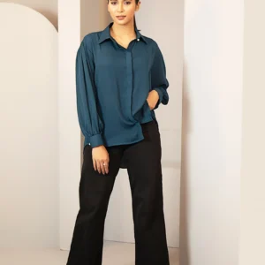 Sea Blue Cherry georgette Shirt Women