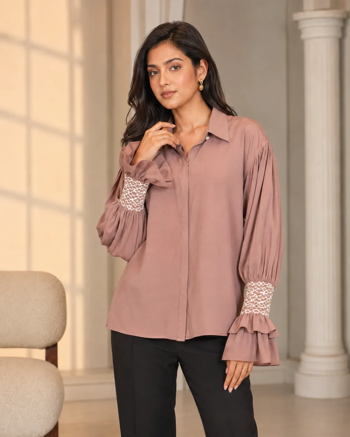 Mauve Cherry georgette Shirt Women