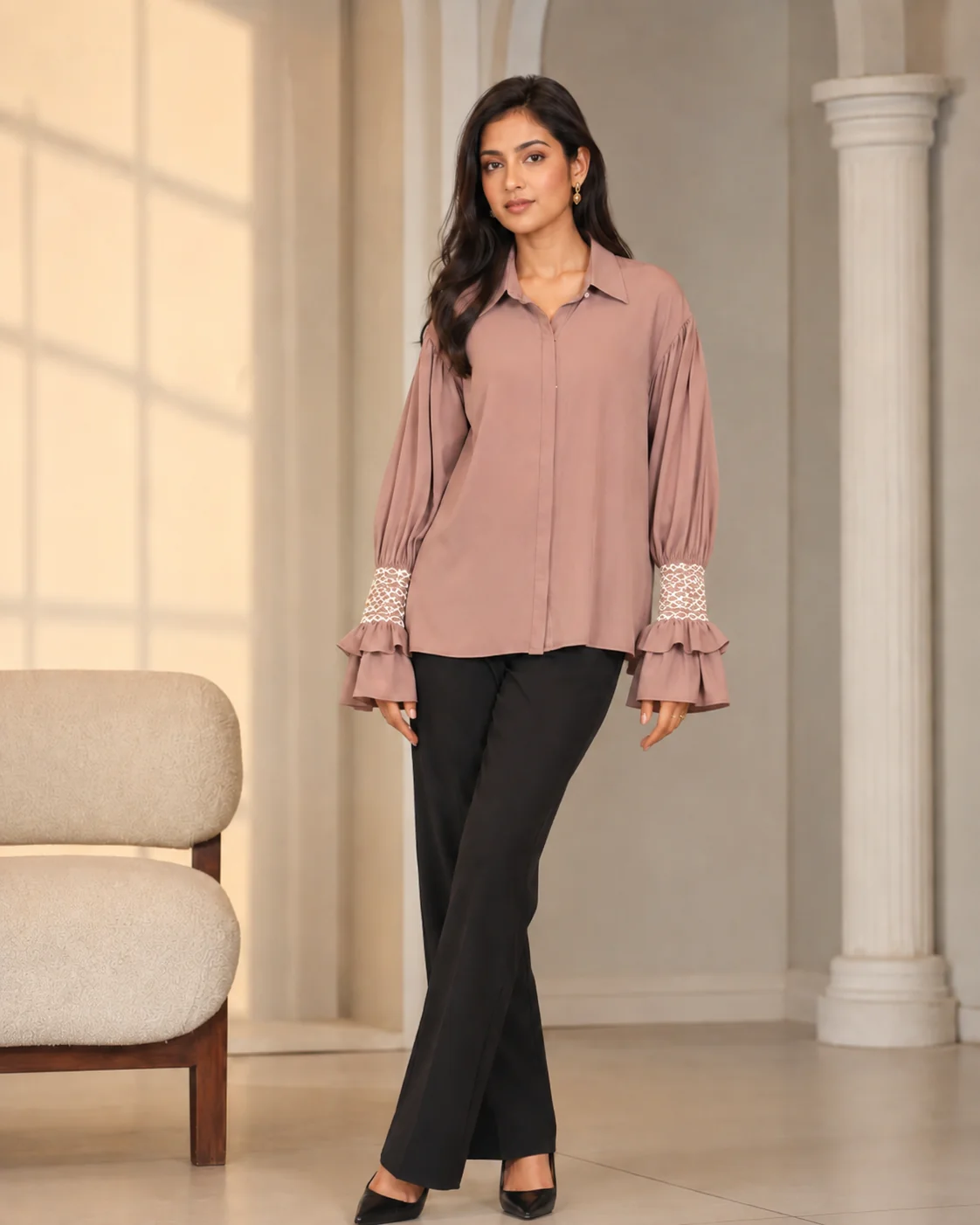 Mauve Cherry georgette Shirt Women - Image 2